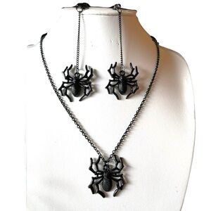 Black Necklace Earrings Set Spider Chain Black Halloween Dress Costume Jewelry
